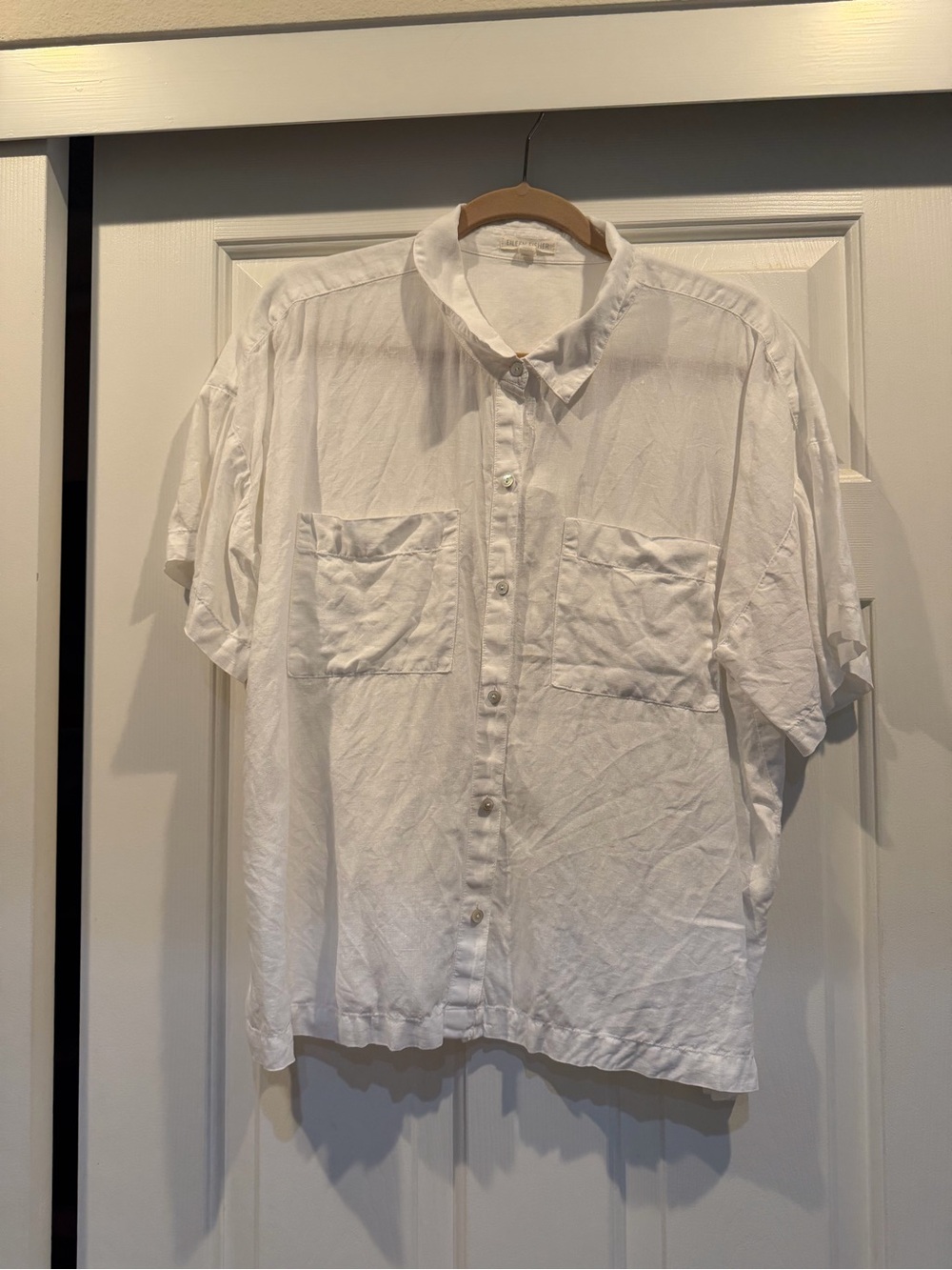 Eileen Fisher White Short-Sleeve Button-Down Shirt